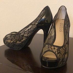 Guess 3 1/2 inch black lace heel